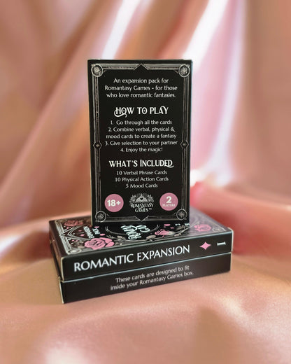 Two product cards with text and graphics on a blurred background